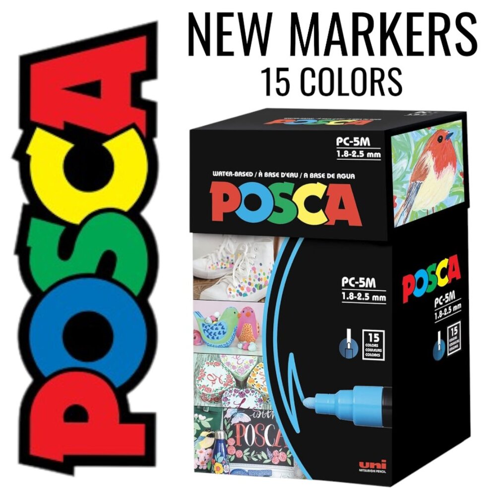 NEW 15 POSCA Paint Markers 5M Medium Tip Acrylic Paint Pens Art Supplies PC-5M 1